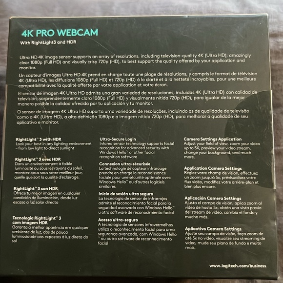 Logitech Ultra HD 4K Pro Webcam Rightlight 3 HDR for Windows Mac or Chrome OS - Picture 3 of 4